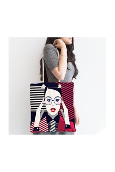 RealHomes Pop Art Mujer Elegante Tasarımlı Dijital Baskılı Fermuarlı Kumaş Çanta Canta-3360, CANTA-3360