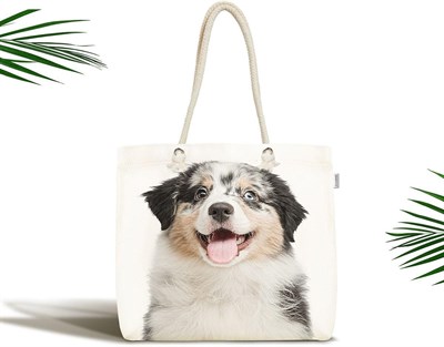 RealHomes Sevimli Köpek Desenli Dijital Baskılı Modern Fermuarlı Plaj Çantası, Canta-5653