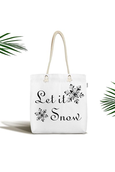 RealHomes Siyah Beyaz Let It Snow Temalı Dijital Baskılı Fermuarlı Kumaş Plaj Çantası, Canta-Ryl239