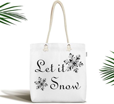RealHomes Siyah Beyaz Let It Snow Temalı Dijital Baskılı Fermuarlı Kumaş Plaj Çantası, Canta-Ryl239