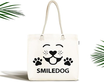 RealHomes Smiledog Motifli Dijital Baskılı Modern Fermuarlı Plaj Çantası, Canta-5671