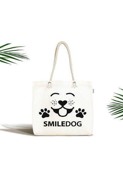 RealHomes Smiledog Motifli Dijital Baskılı Modern Fermuarlı Plaj Çantası, Canta-5671
