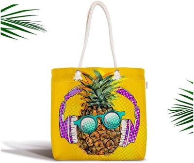 RealHomes Summer Ananas Tasarımlı Fermuarlı Modern Kumaş Çanta Canta-3168, CANTA-3168