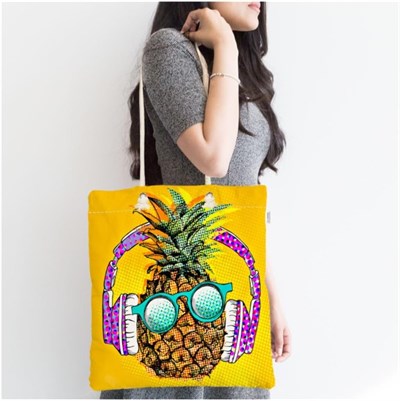 RealHomes Summer Ananas Tasarımlı Fermuarlı Modern Kumaş Çanta Canta-3168, CANTA-3168