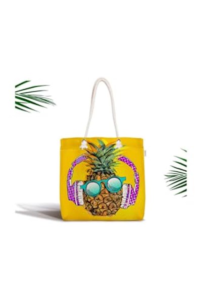 RealHomes Summer Ananas Tasarımlı Fermuarlı Modern Kumaş Çanta Canta-3168, CANTA-3168