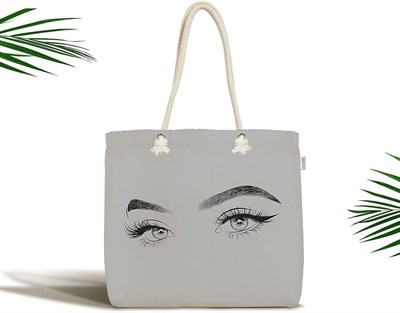RealHomes Unisex Gri Zeminde Kirpik Motifli Özel Tasarım Fermuarlı Kumaş Çanta, Canta-5096gri-ayna