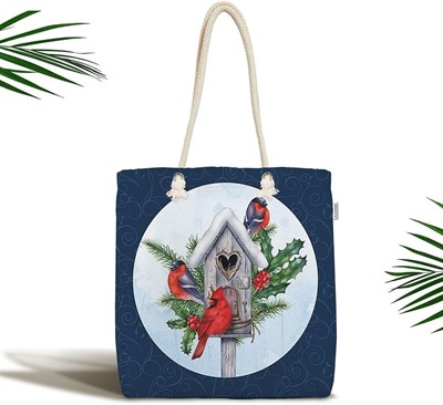 RealHomes Yılbaşı Temalı Kuş Tasarımlı Dijital Baskılı Fermuarlı Kumaş Omuz Çantası, Canta-10519
