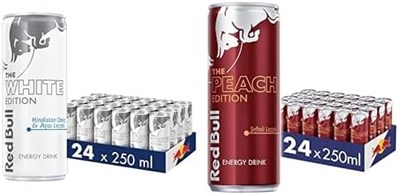 Red Bull Enerji İçeceği, Hindistan Cevizi ve Açai 250 ml (24lü Paket, 250 ml x 24 Adet) ve Red Bull Enerji İçeceği, Şeftali, 250 ml (24lü Paket, 24 x 250 ml)