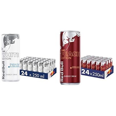 Red Bull Enerji İçeceği, Hindistan Cevizi ve Açai 250 ml (24lü Paket, 250 ml x 24 Adet) ve Red Bull Enerji İçeceği, Şeftali, 250 ml (24lü Paket, 24 x 250 ml)