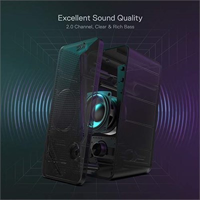 Redragon GS510 Waltz RGB masaüstü hoparlörler, LED arka aydınlatmalı 2.0 kanallı PC stereo hoparlörler, gelişmiş bas ve kolayca erişilebilen ses kontrolü, USB ve 3,5 mm kablo ile