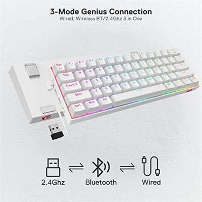 Redragon K530 Draconic%60 Kompakt RGB Kablosuz, 5.0 Bluetooth Oyun Klavyesi Kahverengi Anahtarlı ve 16,8 Milyon RGB Aydınlatma - Seçenekler: SMALL, Kahverengi Anahtar