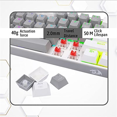 Redragon K617-RGB 16,8 Milyon RGB Aydınlatma, Red Switch Fizz%60 Q Türkçe Kablolu Mekanik Oyuncu Klavyesi Gri Beyaz