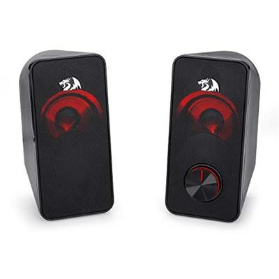 Redragon Stereo Hoparlör 2.0 Stentor (GS500) 2 x 3 W Arka Aydınlatmalı Bilgisayar için, Kırmızı, USB üzerinden güç beslemesi ve 3,5 mm jak fişi, siyah