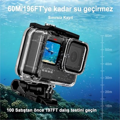 REDTRON GoPro Hero 9/10/11/12/13 için su geçirmez gövde, 60 m suya dayanıklı dalış kılıfı, hızlı montaj kıskaçlı ve buğulanma önleyici ek parça, Gopro 9/10/11/12/13 Black Action Camera için aksesuar