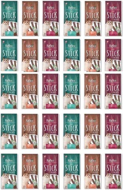 Reflex Kedi Ödülü, 3 Çeşit Karma Stick Treats, 30lu Set