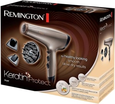 Remington Iyonlu Saç Kurutma Makinesi Keratin Protect , 2200 W, Yüksek Kaliteli Seramik Kaplı Izgara, Iki Şekillendirme Başlığı, Difüzör, Kahverengi Ac8002