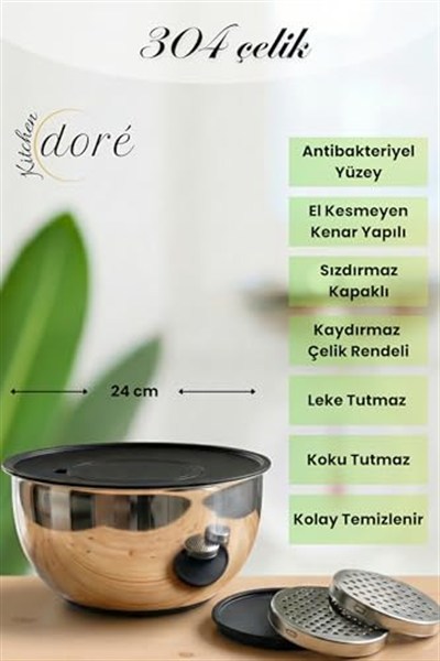 Rendeli Karıştırma Çırpma ve Saklama Kabı 5 Parça Derin Yapılı Hamur Yoğurmaya Uygun