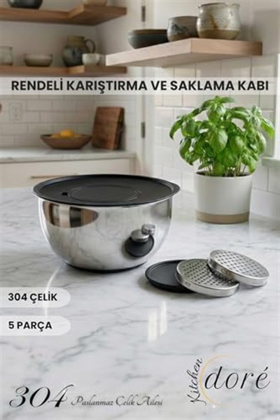 Rendeli Karıştırma Çırpma ve Saklama Kabı 5 Parça Derin Yapılı Hamur Yoğurmaya Uygun