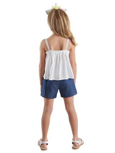 Renkli Püsküllü Unicorn Kız Bluz Denim Şort Takım