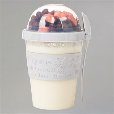 Renkli Take and Go Kaşıklı Hazneli Meyveli Yoğurt Kabı Piknik Iş Atıştırmalık Diyet Müsli Granola Süt Bardağı (Gece Mavisi)