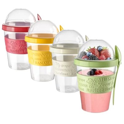Renkli Take and Go Kaşıklı Hazneli Meyveli Yoğurt Kabı Piknik Iş Atıştırmalık Diyet Müsli Granola Süt Bardağı (Beyaz)