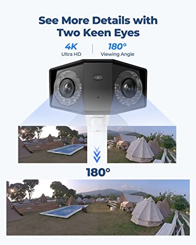 REOLINK 4K PoE Güvenlik Kamera Sistemi, 180 Derece Görüş Açısında Ev Açık IP Kamera, İnsan/Araç/Evcil Hayvan Algılama, Renkli Gece Görüşü, İki Yönlü Konuşma, 256GBa kadar microSD Kart, Duo 2 PoE