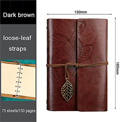 Retro Vintage yapraklı not defteri, klasik PU deri kapak, seyahat defteri, travel journal, günlük, seyahat günlüğü, doldurulabilir eskiz defteri, Sketchbook, 130x185mm