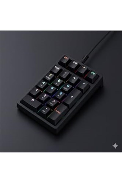 RGB Mekanik Sayısal Tuş Takımı | 21 Tuşlu Kablolu Numpad, Mavi Switch, Gaming & Ofis Klavye Siyah Tek Ebat