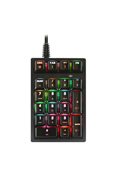 RGB Mekanik Sayısal Tuş Takımı | 21 Tuşlu Kablolu Numpad, Mavi Switch, Gaming & Ofis Klavye Siyah Tek Ebat