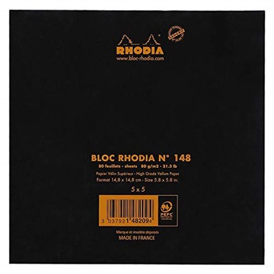 Rhodia Kareli Bloknot, Siyah, 148x148 mm - Seçenekler: 74x105 mm, 74x210 mm, 85x120 mm, 110x170 mm, 148x105 mm...