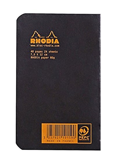 Rhodia Kareli Zımbalı Defter, Siyah, 75x120 mm - Seçenekler: 75x120 mm, 148x210 mm, 210x297 mm
