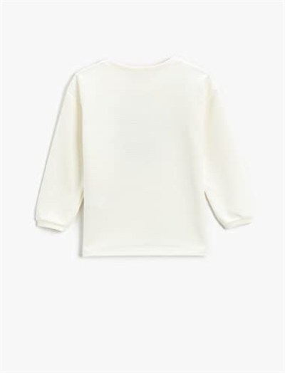 Ribbanalı Sweatshirt Parlak Kalp Baskılı Bisiklet Yaka