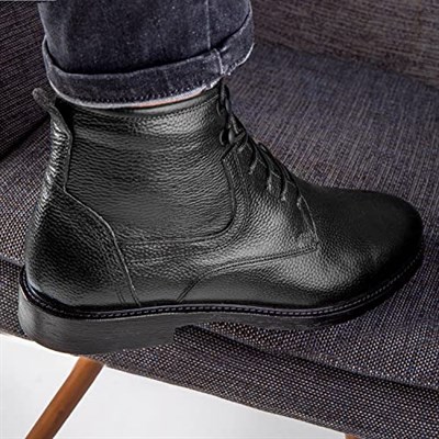 Rico Hakiki Deri Bağcıklı Kauçuk Taban Erkek Kürklü Bot, İçi Kürklü Bot