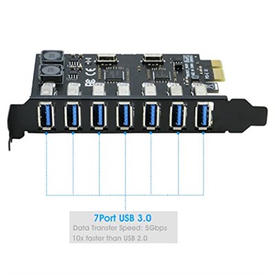 RIITOP USB 3.0 PCI-e Genişletme Kartı 7 Bağlantı Noktası, PCI-e x1 - USB 3.0 HUB Adaptörü 5Gbps (Güç Gerekmez)