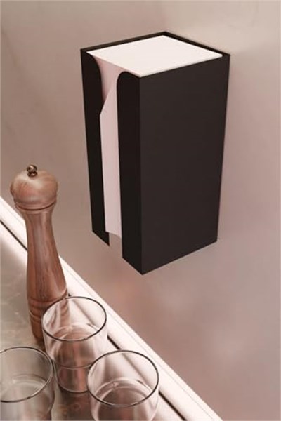Risingmaber Metal Siyah Güçlü Yapışkanlı Organizer Peçetelik,Dispenser Mutfak Banyo Peçetelik MT107S