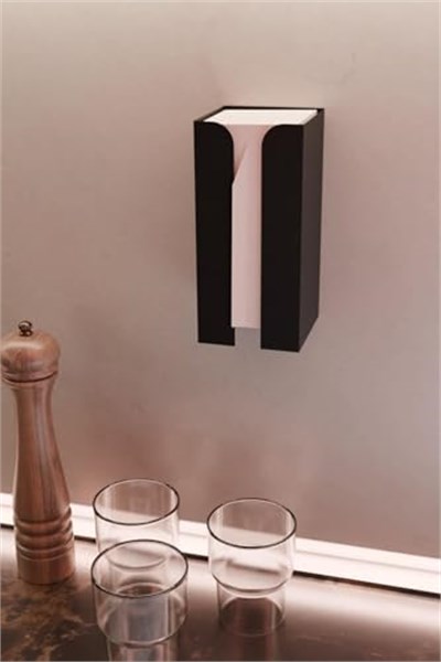 Risingmaber Metal Siyah Güçlü Yapışkanlı Organizer Peçetelik,Dispenser Mutfak Banyo Peçetelik MT107S