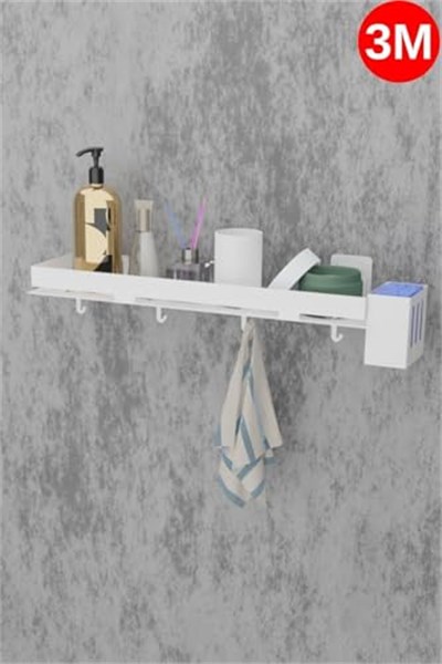 Risingmaber Yapışkanlı Beyaz Mutfak Düzenleyici Banyo Düzenleyici ve Askı Kancalı Banyo Rafı 3M Yapışkanlı Tasarım MT87B