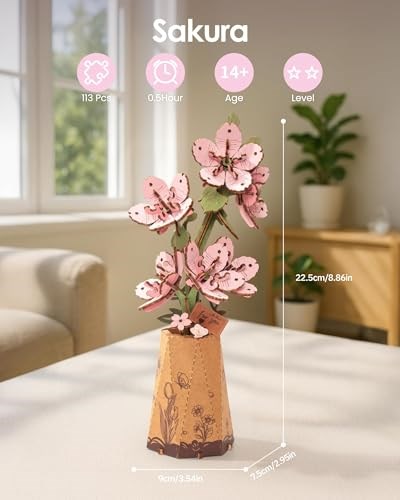 ROBOTIME Sakura TW101 3D Yapboz - Yapay Ahşap Çiçek Kendin Yap - Yetişkinler için Model Yapımı Seti - Ev Dekorasyonu ve Sevgililer Günü Hediyesi