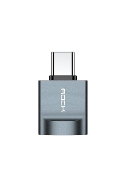 ROCK Type-C - USB-A OTG Çevirici Adaptör, MacBook/iPad Pro/Galaxy Uyumlu, 5Gbps Veri Aktarımı, Alüminyum Alaşım, Gri, CA03 Model