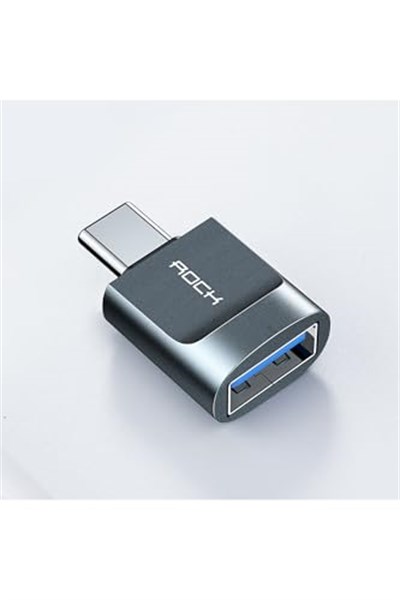 ROCK Type-C - USB-A OTG Çevirici Adaptör, MacBook/iPad Pro/Galaxy Uyumlu, 5Gbps Veri Aktarımı, Alüminyum Alaşım, Gri, CA03 Model