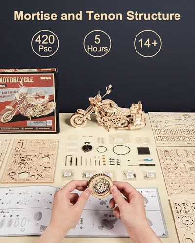 ROKR 3D Ahşap Motosiklet Yapboz-1: 8 Ölçekli Ahşap Model Motosiklet Kitleri Yetişkinler İçin İnşa Edilecek