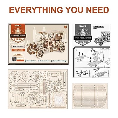 ROKR 3D Ahşap Yapboz Model Yapma Yetişkin Klasik Araba Çocuklar ve Yetişkinler için Hediyeler, Vintage Araba