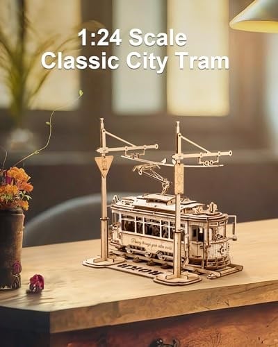 ROKR Yetişkinler için 3D Ahşap Model Kitleri 3D Bulmaca Araba Modeli Kitleri Abd Çocuklar Mekanik Dişli, Klasik Şehir Tramvay LK801