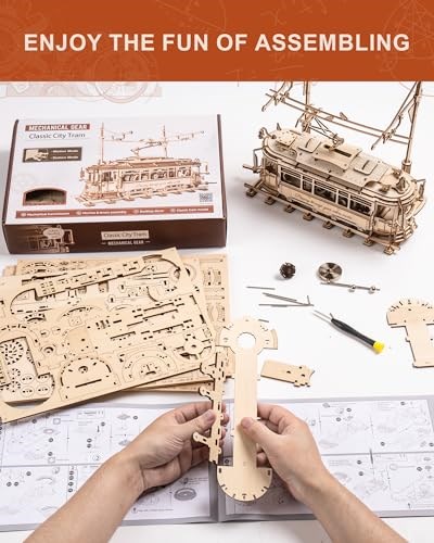 ROKR Yetişkinler için 3D Ahşap Model Kitleri 3D Bulmaca Araba Modeli Kitleri Abd Çocuklar Mekanik Dişli, Klasik Şehir Tramvay LK801