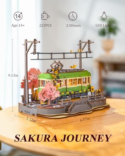 Rolife 3D Yapboz Sakura Seyahat Yetişkinler için Ahşap Yapboz Sakura Densya LED Animasyon Sahnesi Ev Dekorasyonu Kadın/Erkek için Doğum Günü Hediyeleri