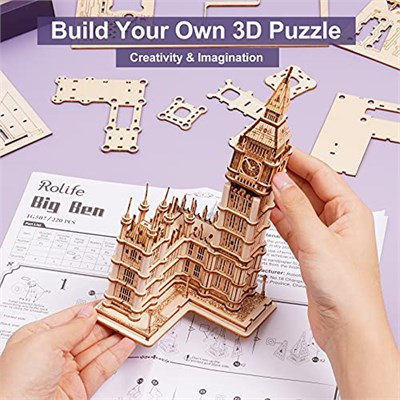 Rolife Ahşap Yapboz Yetişkin 3D Model Yapımı Ahşap Yapı Kiti Yetişkin Gençler için 220 Parça, Big Ben