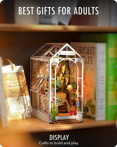 Rolife Kendin Yap Kitap Nook Kiti Bahçe Evi, Kendin Yap Minyatür Kitapçı Kiti 3D Yaratıcı Dekoratif Kitap Desteği Kitaplık Ekleme Yetişkinler için 3D Yapboz, Cadılar Bayramı/Noel Dekorasyonları