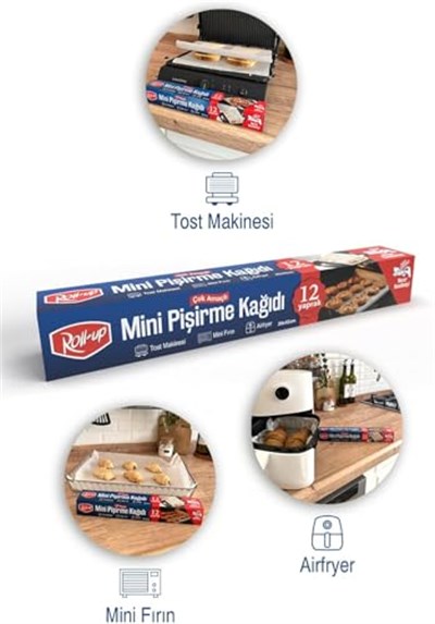 Roll Up Kesilmiş Mini Pişirme Kağıdı Airfryer - Tost Makinesi - Mini Fırın uyumlu 12 Yaprak x 6 Kutu