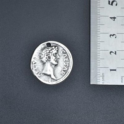 Roma Parası Sikke - SezarDeri ip Kolye - Gümüş Kaplama - Kadın Erkek Kolye - No:850