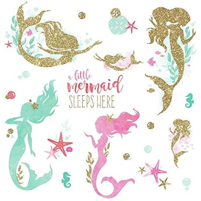 RoomMates RMK3562SCS Mermaid Peel and Stick Duvar Çıkartmaları Glitter ile